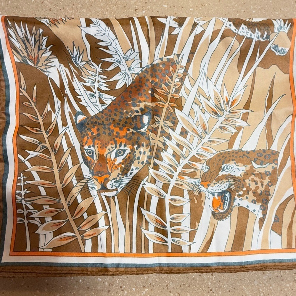 Scarf Oblong Women 13x43 Brown Leopard Safari Tropical Jungle Print‎ Vintage